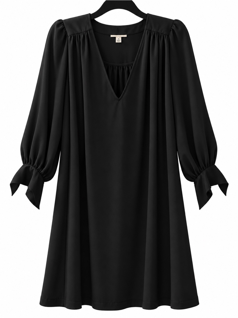 Prologue Black Oversized Shift Dress Size M Fits L/XL Puff Sleeve V-Neck